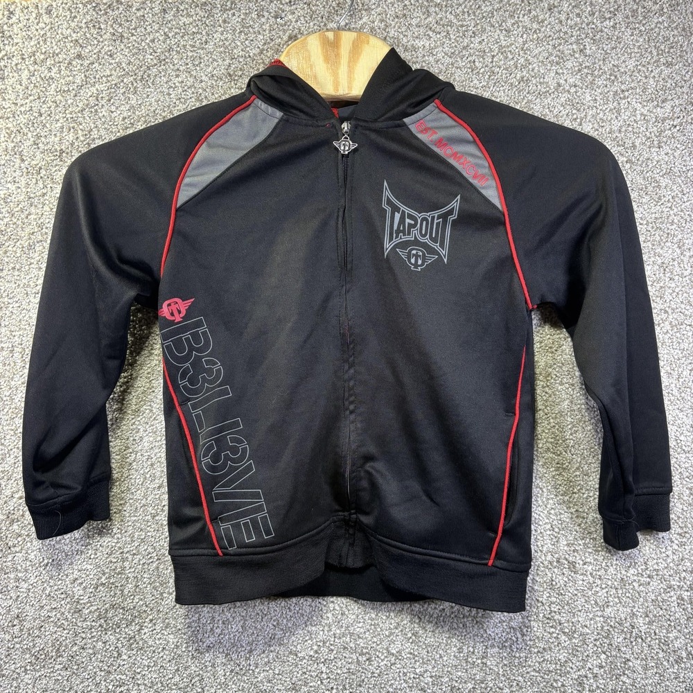 Tapout Jacket Boys 14-16 Black‎ Hooded Zip Up Track Mesh Lined Graphic Athletic